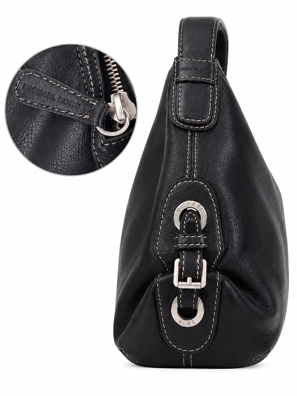 Michael Kors Black Leather Hobo Shoulder Bag Slouch Quiet Luxury - Picture 3 of 12
